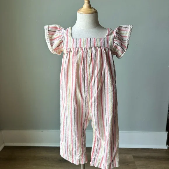 Old Navy Pink and White Striped Jumpsuit size 2T - Picture 2 of 12